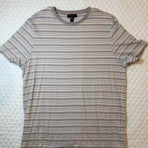 New Look Men's Grey and White Striped Crew Neck Short Sleeve T